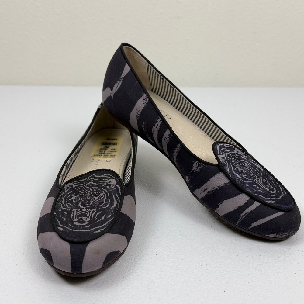 Charles Philip Shanghai Tiger Zebra Print Smoking Loafers Dark Grey Size‎ 9B
